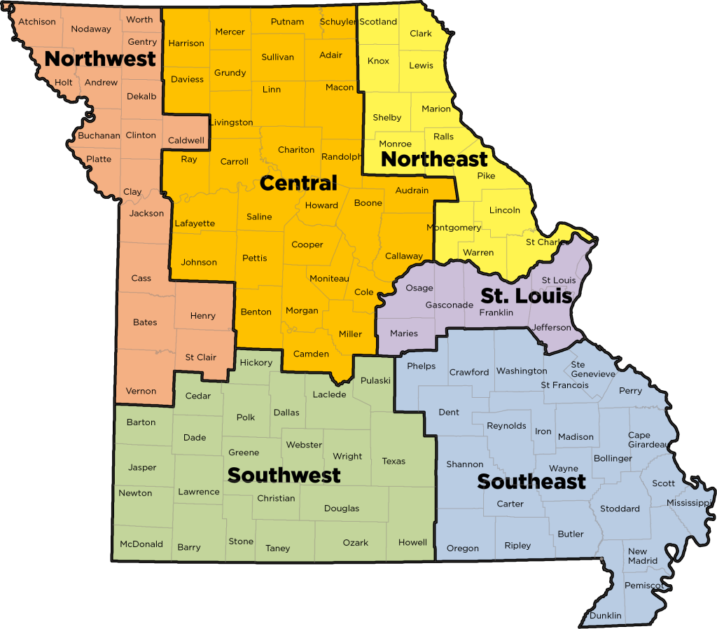 Map of Missouri showing Pre-ETS Regions